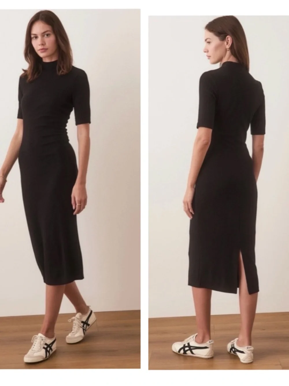 Marine Layer Black Lexi Rib Mock Neck Midi Dress - Picture 1 of 7